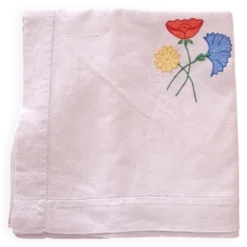 Nappe carrée vintage en lin brodée main à motifs floraux — Années 50/6