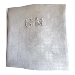 Nappe damassée monogrammée GM , 1m55 x 2m90