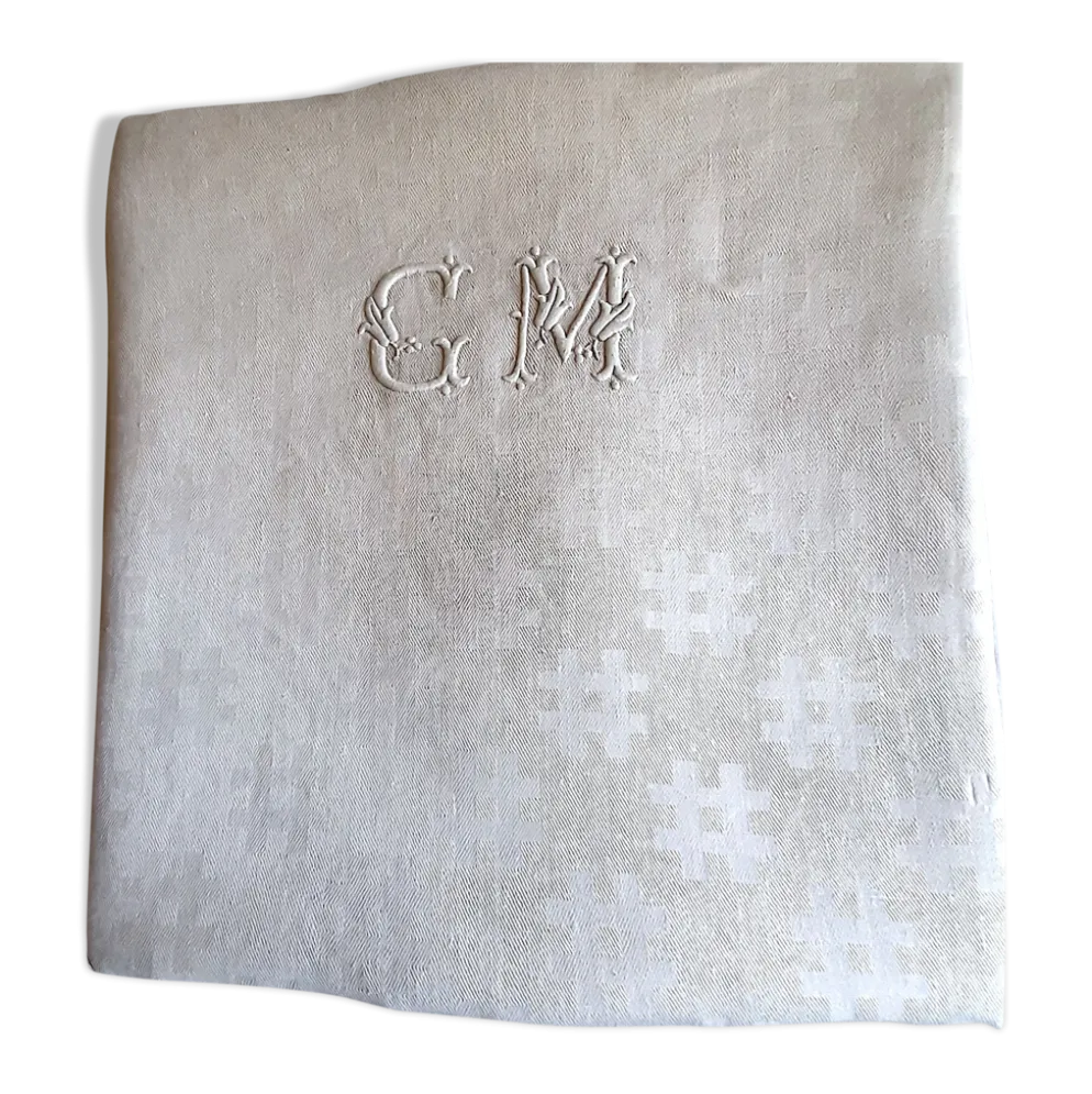 Nappe damassée monogrammée GM , 1m55 x 2m90