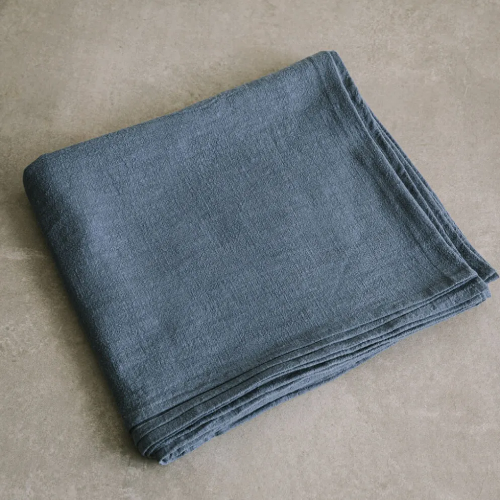 Nappe en lin lavé bleu salé