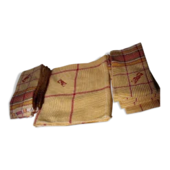 Nappe et 11 serviette en coton monogrammé VG ou VC