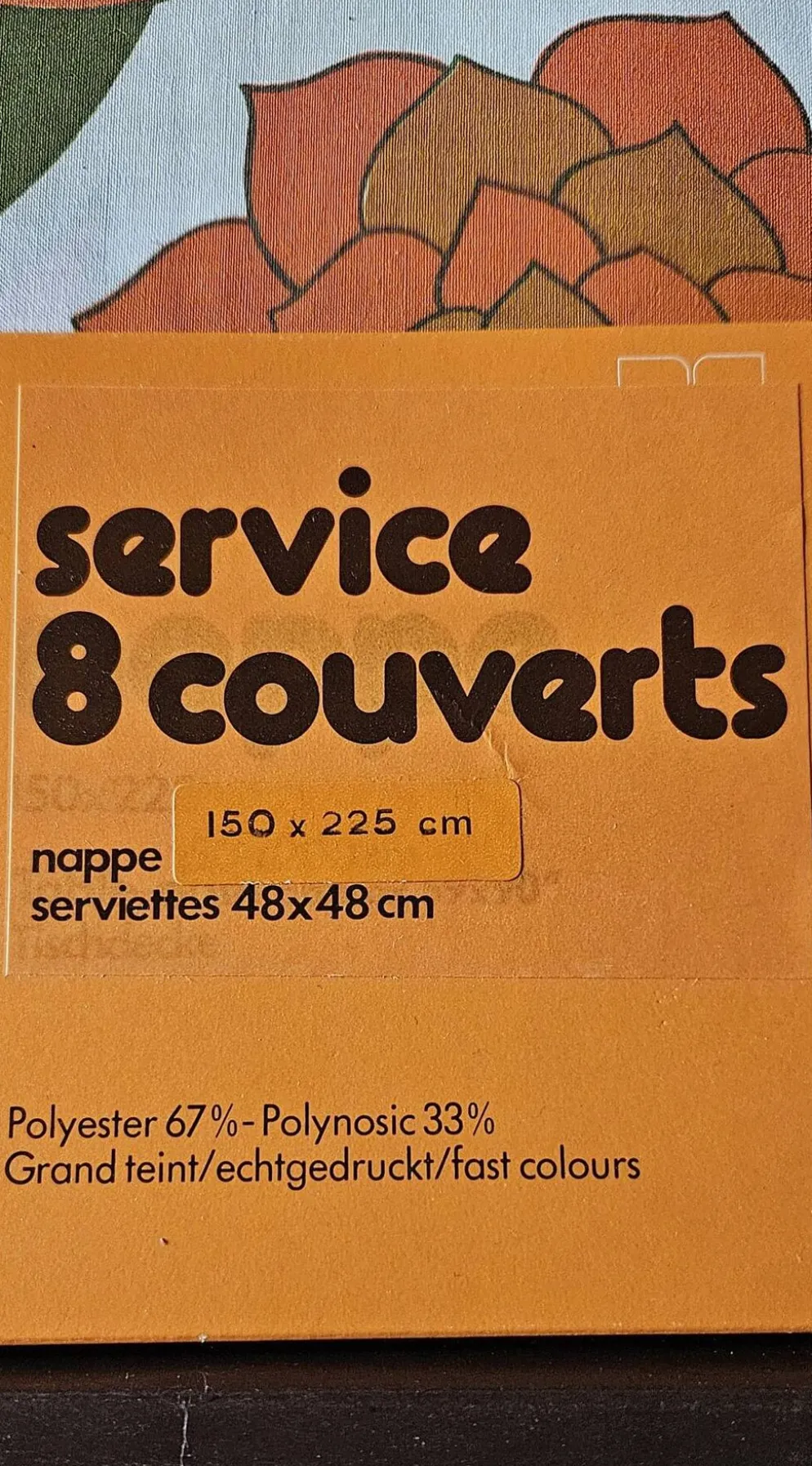 Nappe et 8 serviettes de table orange vintage