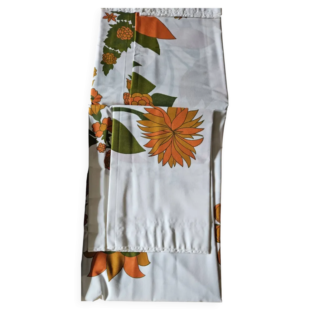 Nappe et 8 serviettes de table orange vintage