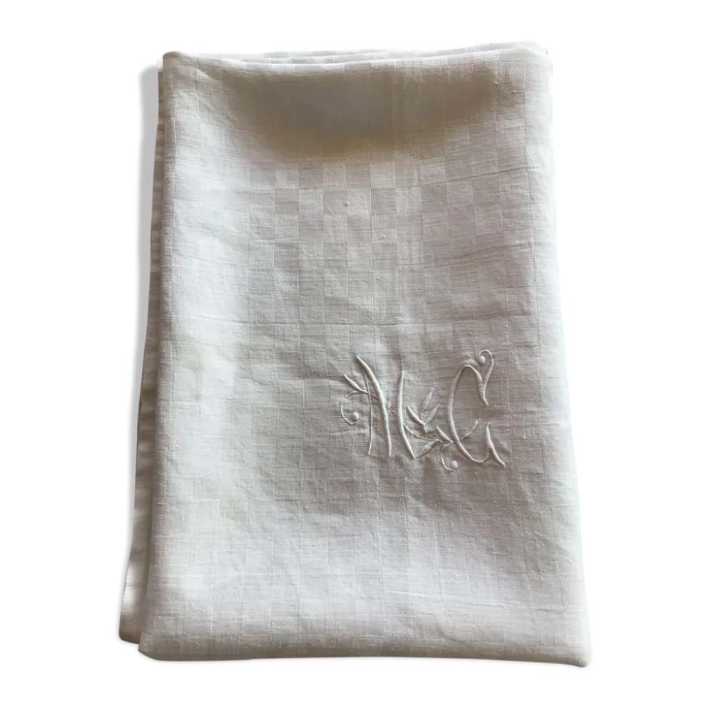 Nappe MC rect 205x178 damassée carreaux grège