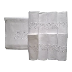 Nappe monogrammée ancienne et 8 serviettes de table