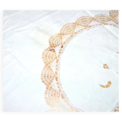 Nappe ronde vintage en coton brodé et ajouré 160x160cm *M3*