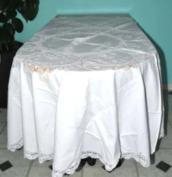 Nappe ronde vintage en coton brodé et ajouré 160x160cm *M3*
