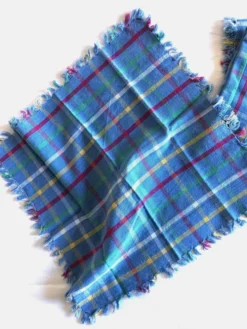 Nappe & serviettes vintages, bleues rayures multicolores