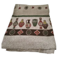 Nappe vintage à décor de poteries stylisées, années 60-70