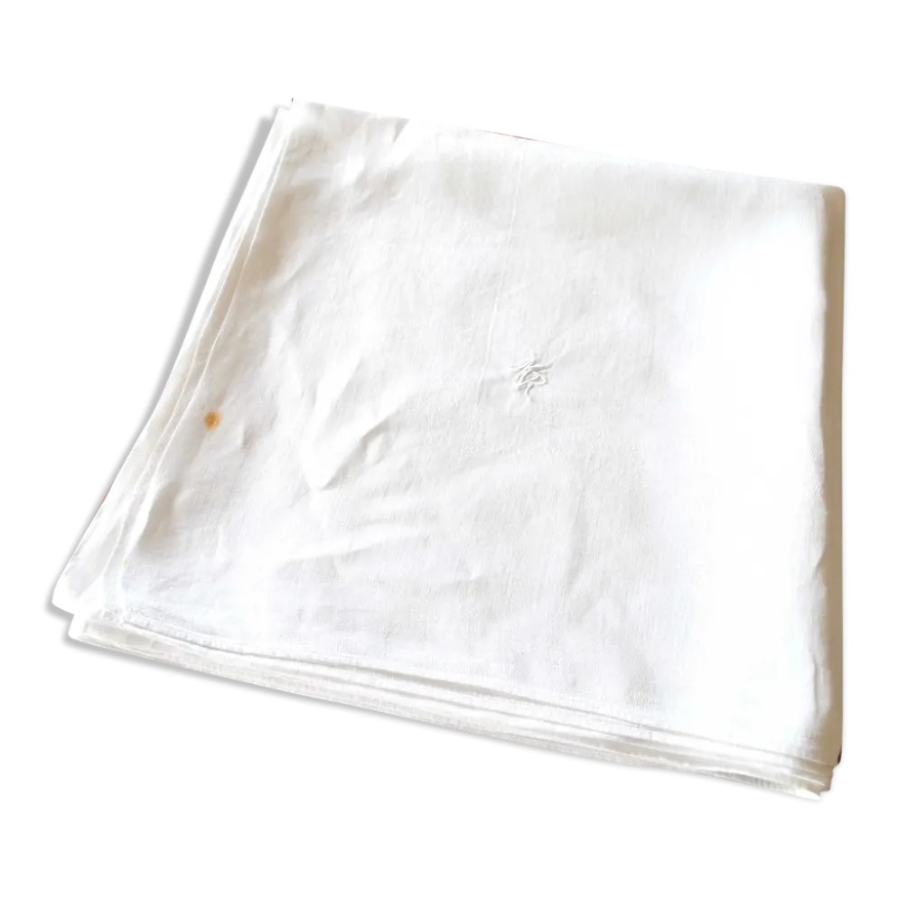 Nappe vintage en coton damassé pour table ronde monogramme MR *D4*