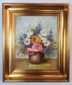 Nature morte aux fleurs, E.H.Hansen, huile danoise vintage