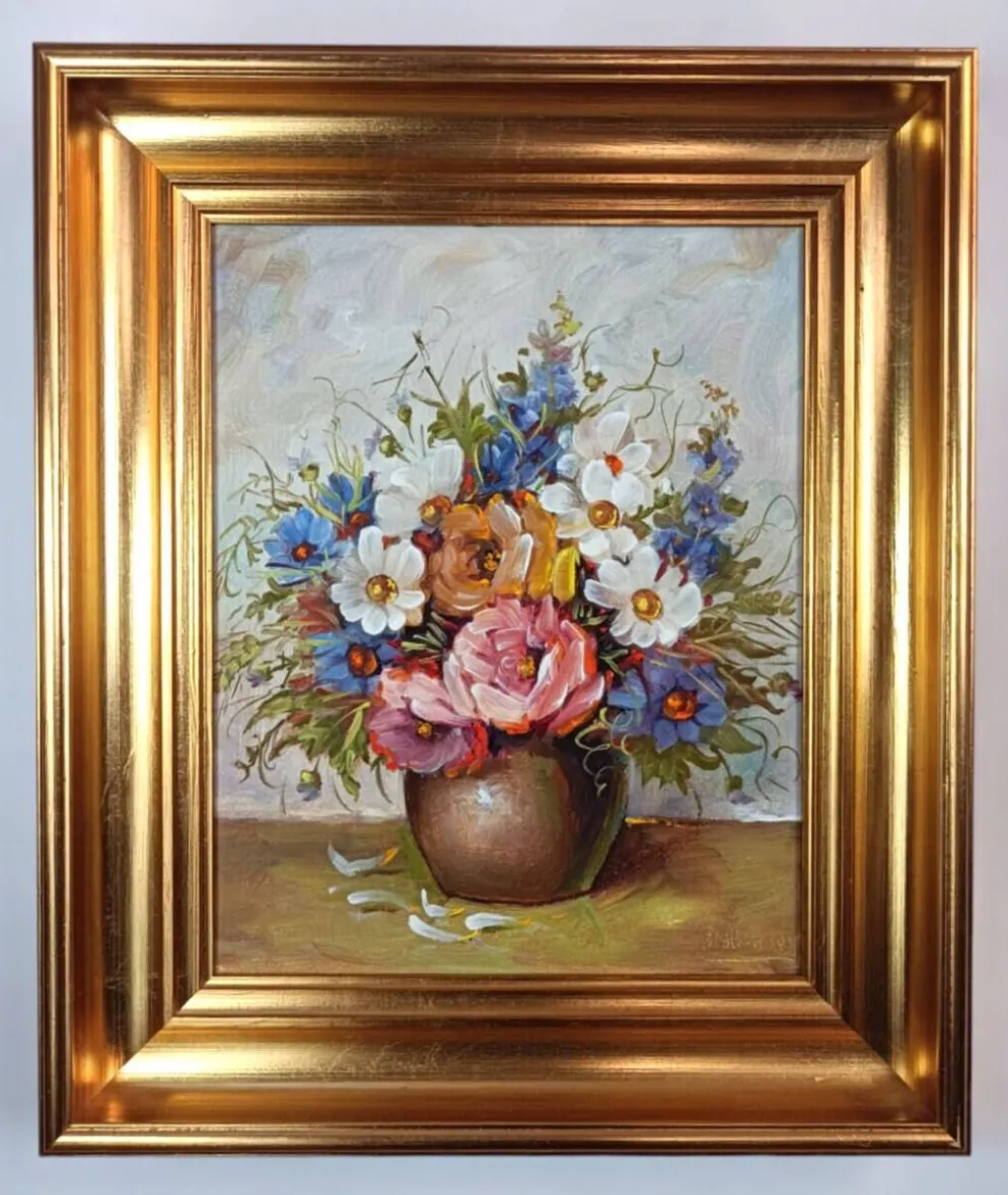 Nature morte aux fleurs, E.H.Hansen, huile danoise vintage