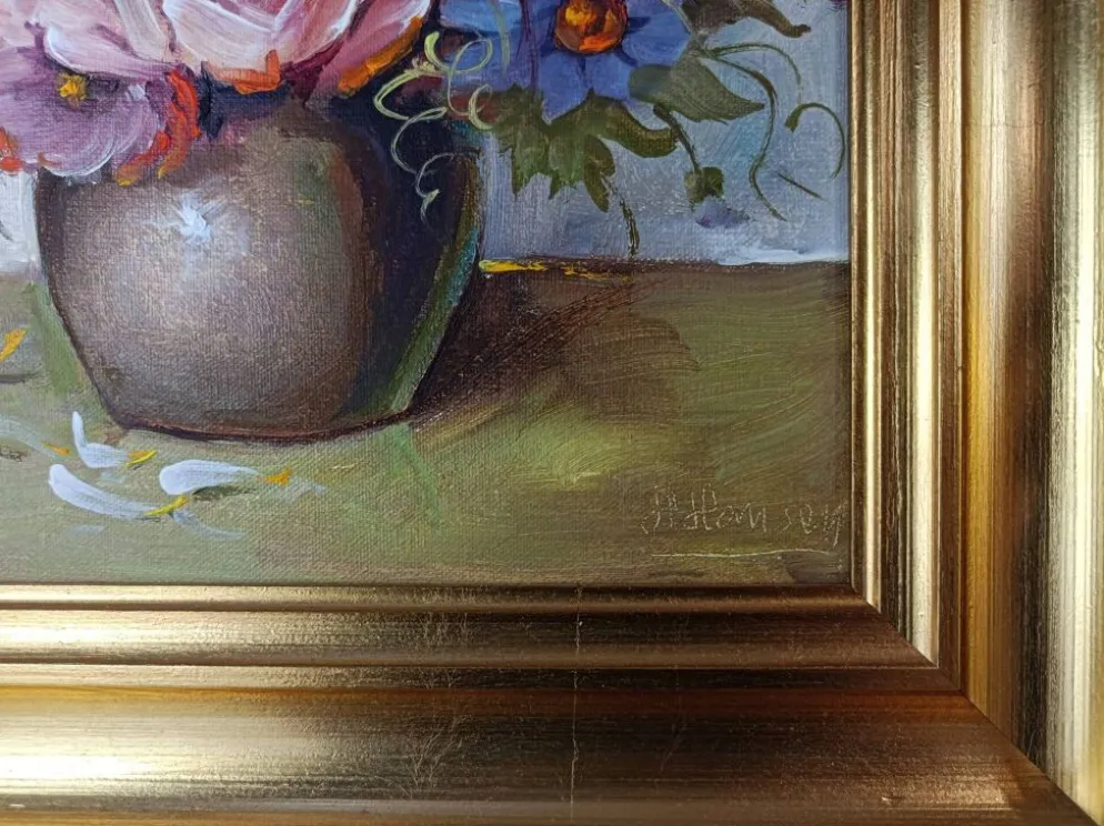 Nature morte aux fleurs, E.H.Hansen, huile danoise vintage
