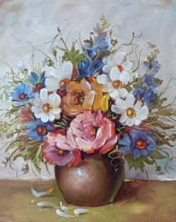 Nature morte aux fleurs, E.H.Hansen, huile danoise vintage