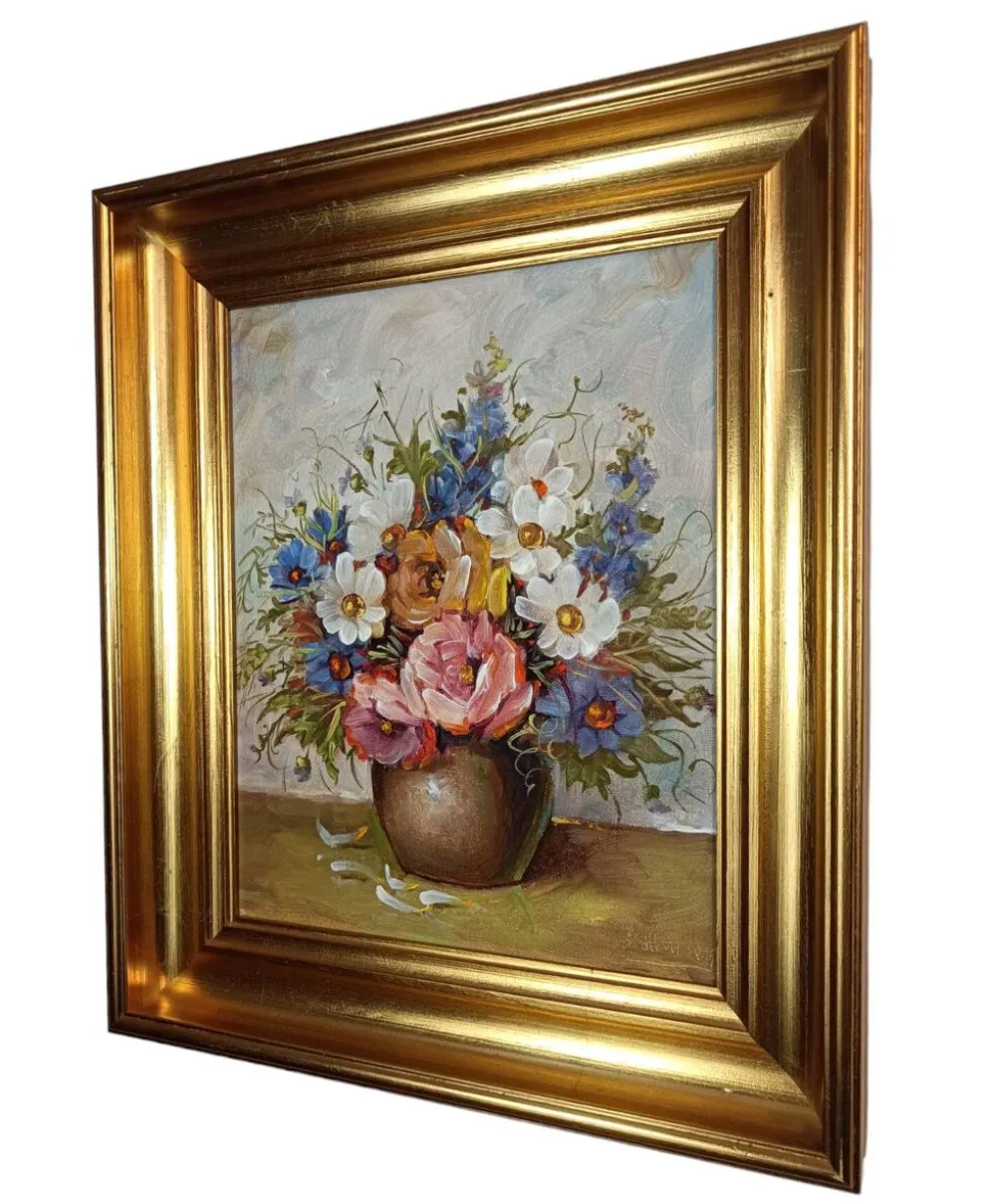 Nature morte aux fleurs, E.H.Hansen, huile danoise vintage