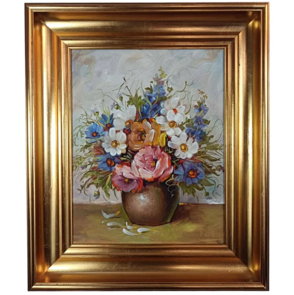 Nature morte aux fleurs, E.H.Hansen, huile danoise vintage
