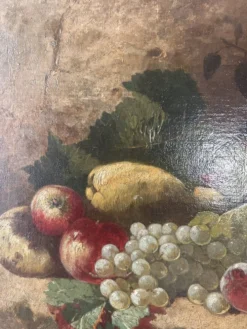 Nature morte aux fruits du XIXe siècle, huile sur toile et cadre doré à la feuille