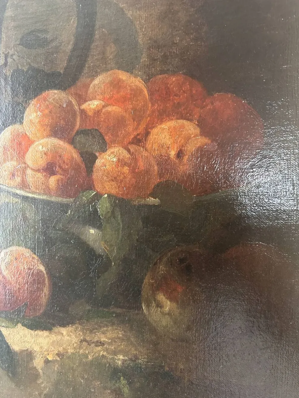 Nature morte aux fruits du XIXe siècle, huile sur toile et cadre doré à la feuille