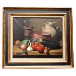 Nature morte aux légumes, huile sur toile signée Angeli Guerino