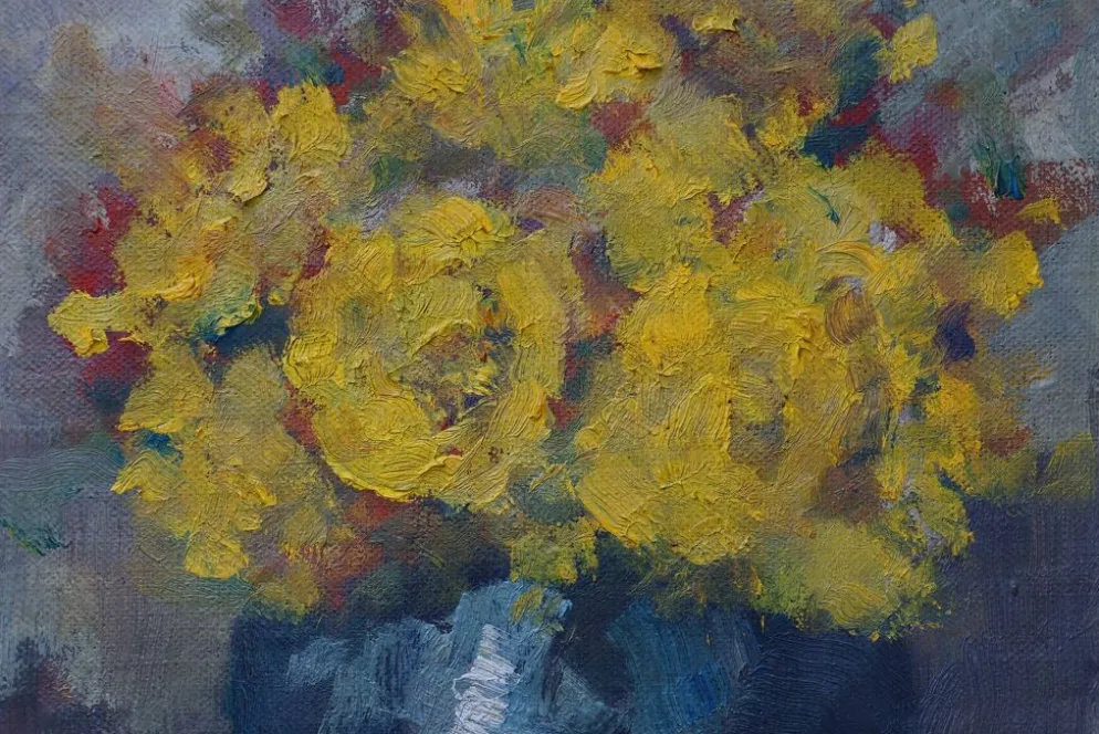Nature morte avec des fleurs jaunes dans un vase, vers 1930-1950