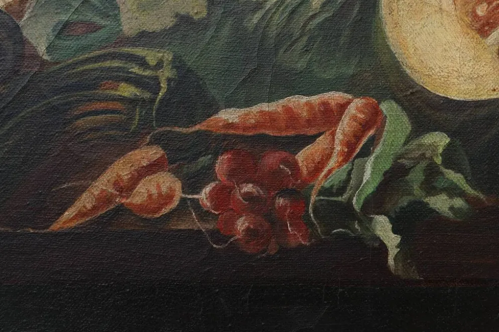 Nature morte avec des légumes et de la poterie par A. Platteau, Belgique, 1935–1936