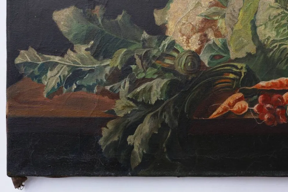 Nature morte avec des légumes et de la poterie par A. Platteau, Belgique, 1935–1936