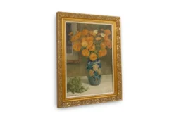 Nature morte belge par Jos Pas, 1944 — Fleurs et raisins dans un vase