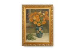 Nature morte belge par Jos Pas, 1944 — Fleurs et raisins dans un vase