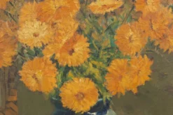 Nature morte belge par Jos Pas, 1944 — Fleurs et raisins dans un vase
