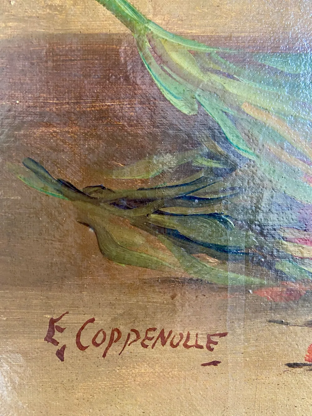 Nature morte florale signée Edmond Van Coppenolle, huile sur toile XIX