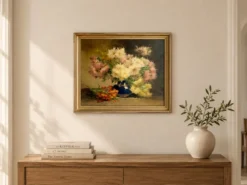 Nature morte florale signée Edmond Van Coppenolle, huile sur toile XIX