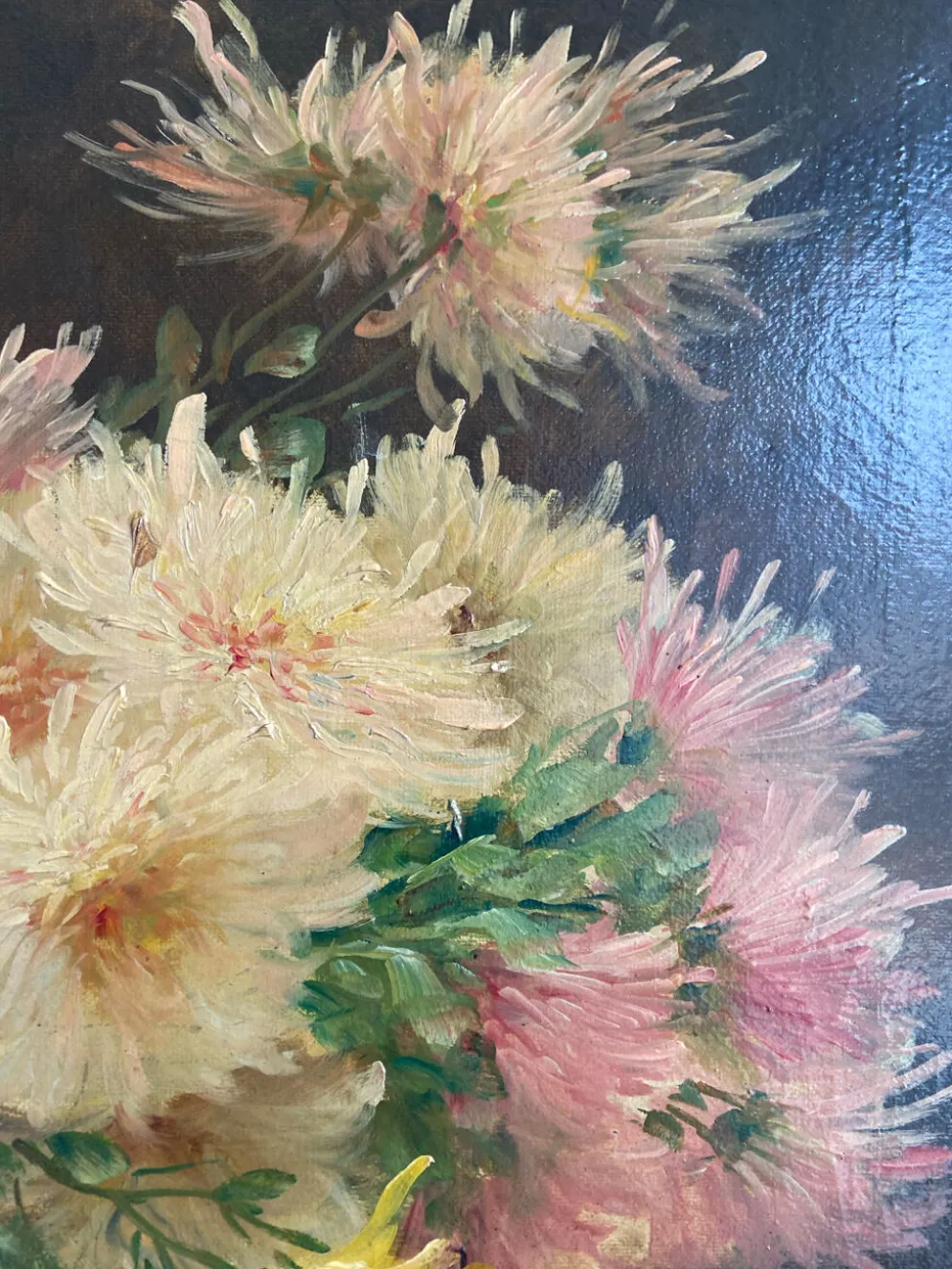 Nature morte florale signée Edmond Van Coppenolle, huile sur toile XIX