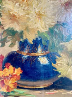 Nature morte florale signée Edmond Van Coppenolle, huile sur toile XIX