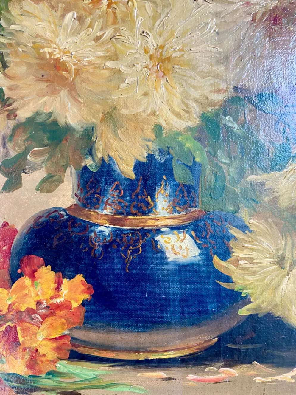 Nature morte florale signée Edmond Van Coppenolle, huile sur toile XIX