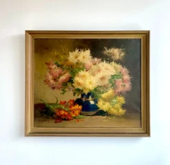 Nature morte florale signée Edmond Van Coppenolle, huile sur toile XIX