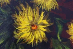 Nature morte impressionniste avec des fleurs jaunes par A. de Man, Belgique, années 1960.