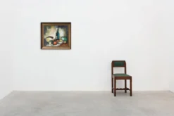 Nature morte impressionniste avec bouteille et fruits par A. de Man, Belgique, années 1960.