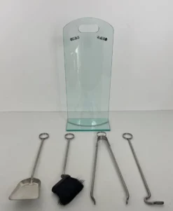 Nécessaire de Feu Design à Portant en Verre Trempé et Outils en Chrome