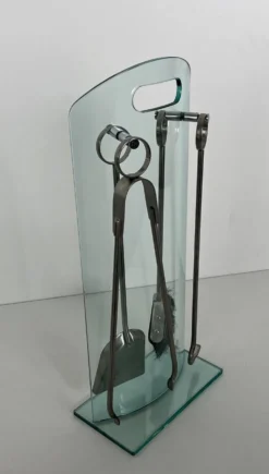Nécessaire de Feu Design à Portant en Verre Trempé et Outils en Chrome