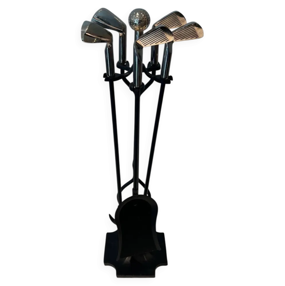 Nécessaire de Feu Modèle Golf en Métal Laqué Noir et Clubs de Golf Chromés
