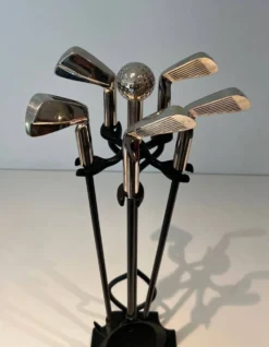 Nécessaire de Feu Modèle Golf en Métal Laqué Noir et Clubs de Golf Chromés