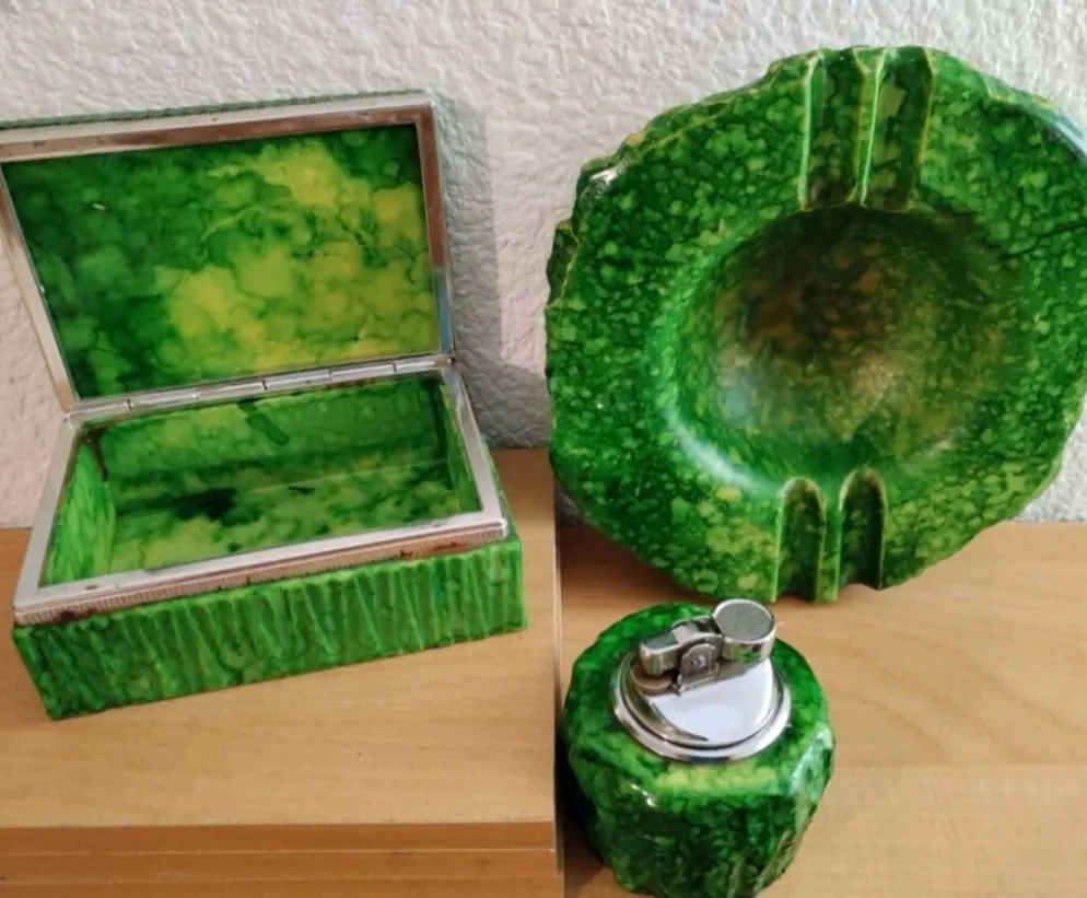 Nécessaire de fumeur en albâtre vert d’Italie, Années 1960