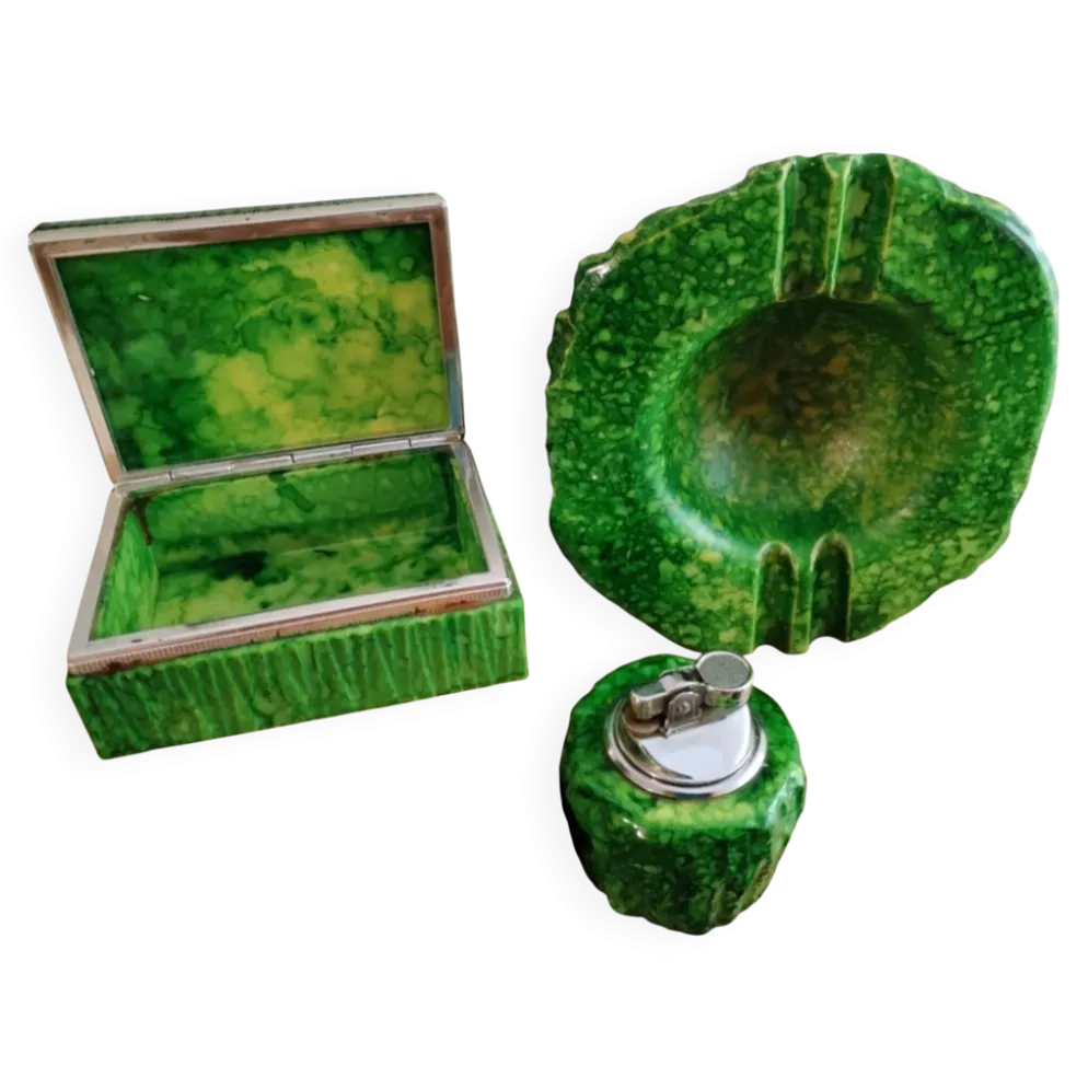 Nécessaire de fumeur en albâtre vert d’Italie, Années 1960
