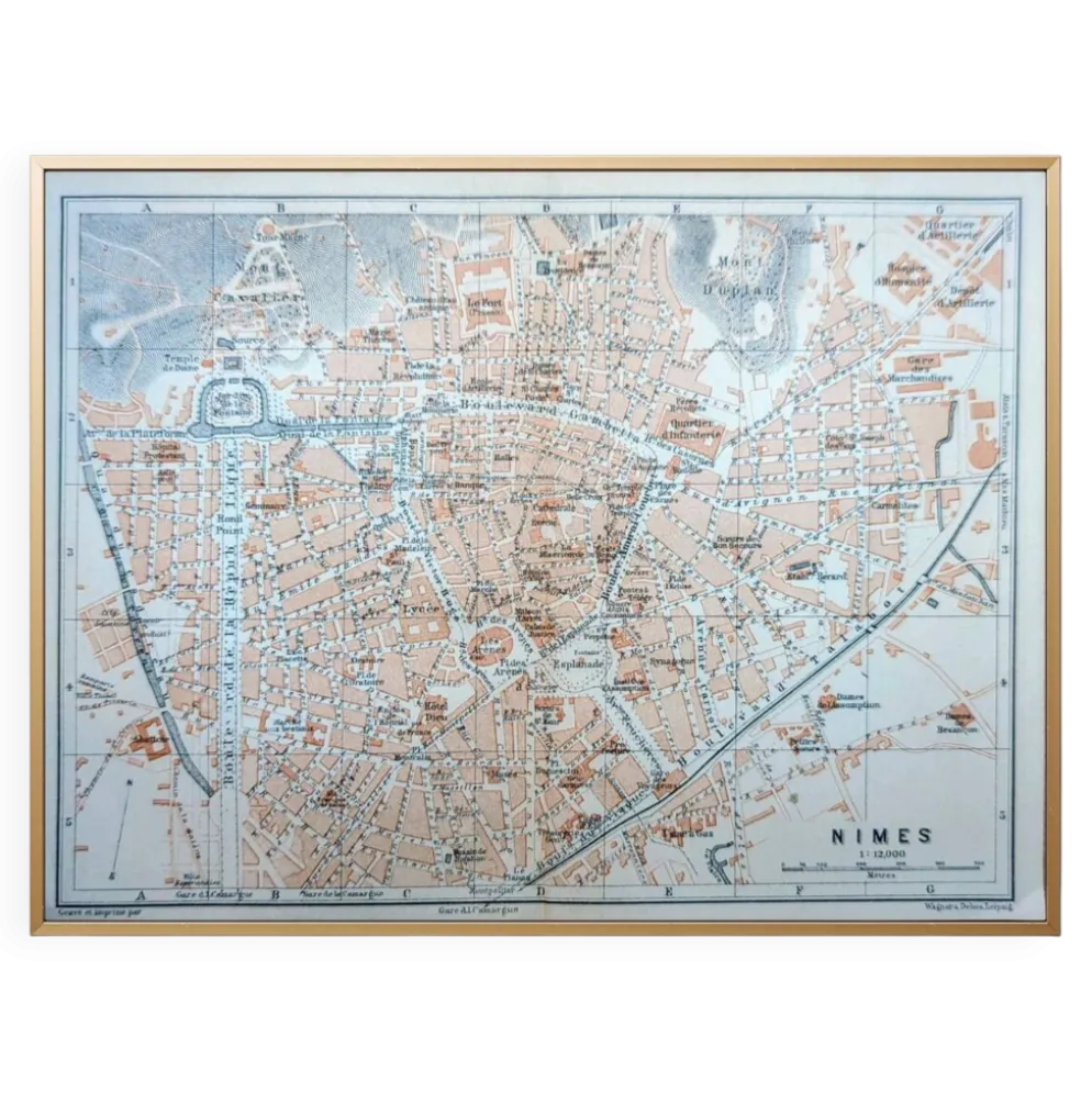 Nîmes, Gard, plan original imprimé en 1906.