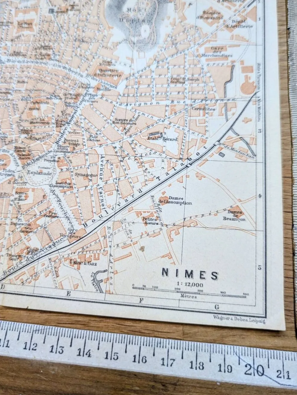 Nîmes, Gard, plan original imprimé en 1906.