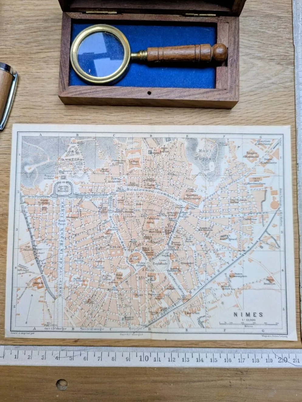 Nîmes, Gard, plan original imprimé en 1906.