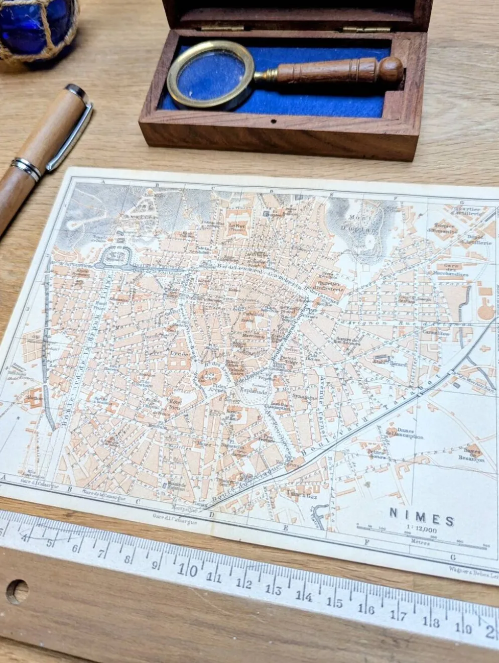 Nîmes, Gard, plan original imprimé en 1906.