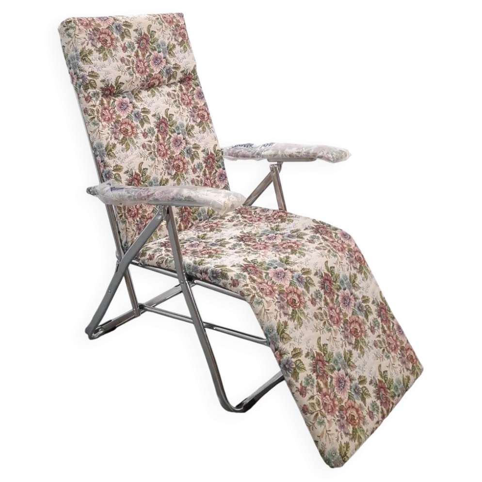 Nouveau fauteuil de jardin italien des années 70, réglable et pliable, avec fleurs.