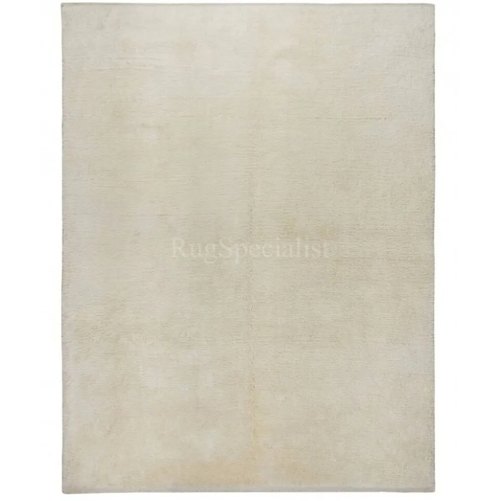 Nouveau tapis Tulu anatolien en beige uni, noué à la main, 100 % laine naturelle non teinte.