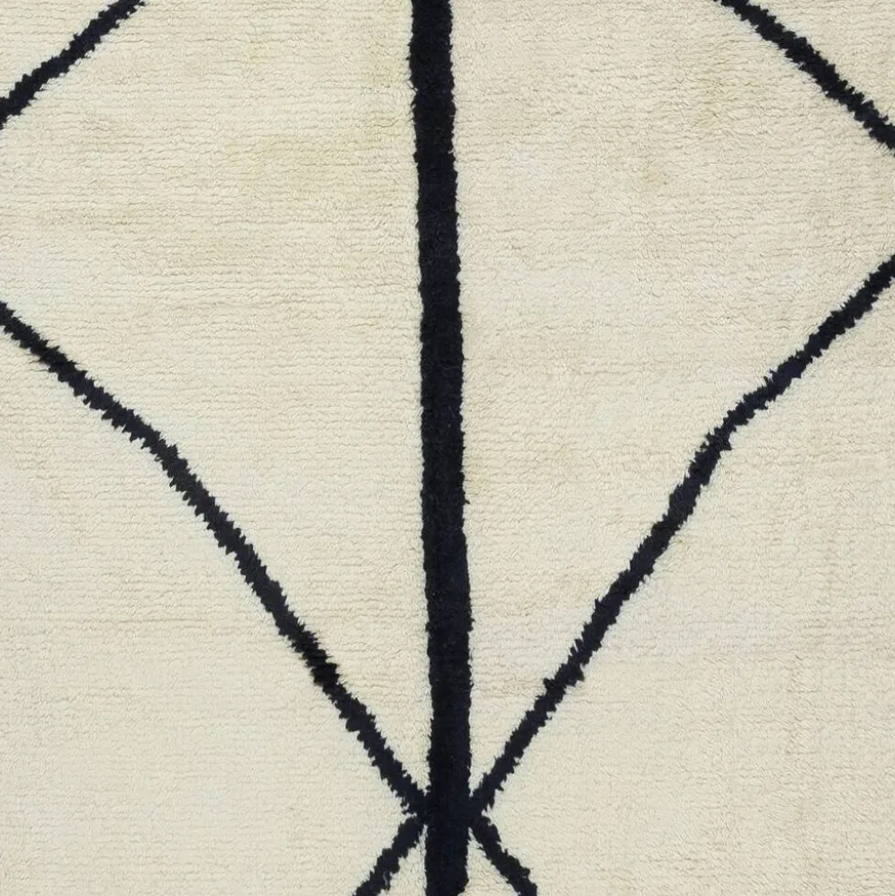 Nouveau tapis "Tulu" fait main, 100 % laine naturelle non teinte, couleurs beige et noir.